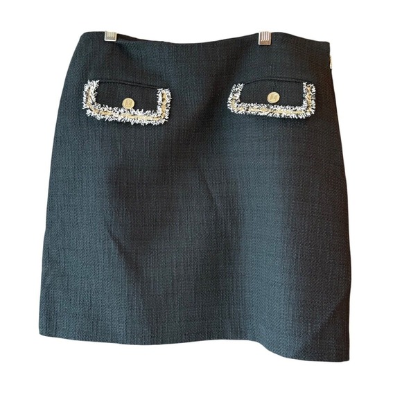 KARL LAGERFELD PARIS Tweed Mini Skirt Black Size 10 Classic Career Staple - Picture 3 of 7